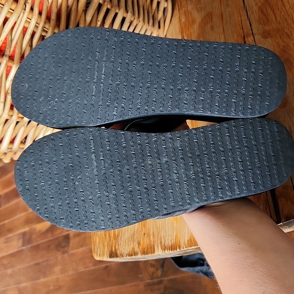 Rhinestone Yellow Box Wedge Flip- Flops sz 10 Black‎ Leather - Picture 7 of 12